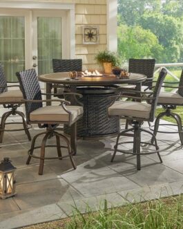 Berkley Jensen Portsmouth 7-Pc Aluminum High Dining with Fire Pit Table and Swivel Chairs