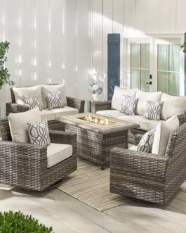 Berkley Jensen Spring Lake 5-Pc Deep Seating Set with Fire Pit Table – Beige